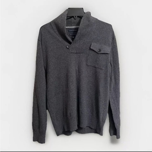 Banana Republic Men's Sweater Large Gray Shawl Collar Merino Wool Blend - Picture 1 of 16